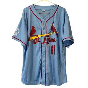 St Louis Cardinals De Jong 11 Jersey Light Blue Size XL‎ Buttons Preppy Baseball